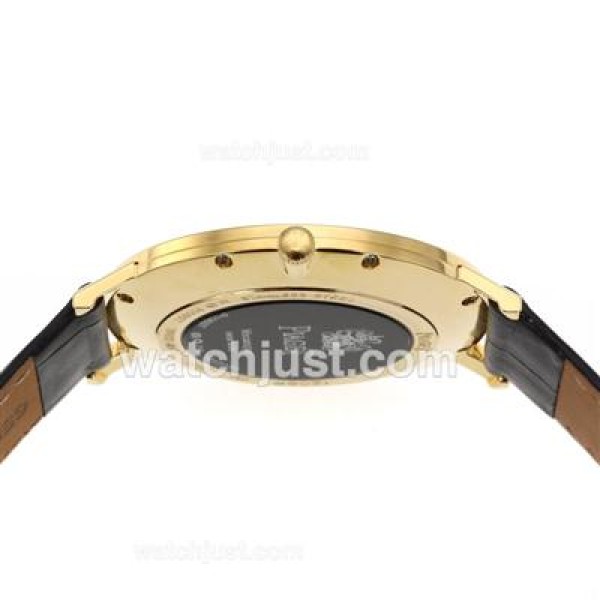 Piaget Altiplano Swiss ETA Movement Gold Case Stick Markers with Black Dial-Leather Strap