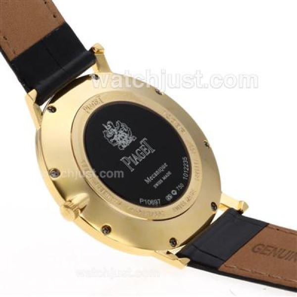 Piaget Altiplano Swiss ETA Movement Gold Case Stick Markers with Black Dial-Leather Strap