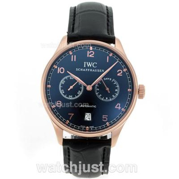 IWC Portuguese Working Power Reserve Automatic Rose Gold Case with Black Dial-Leather Strap