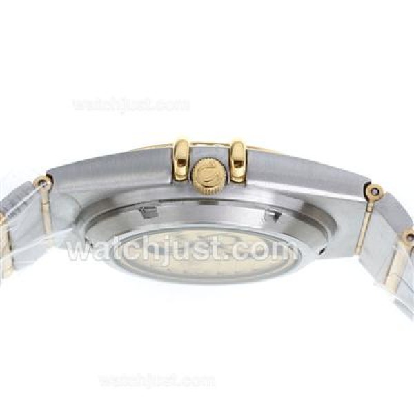Omega Constellation Automatic Two Tone Diamond Bezel and Markers with Golden Dial-18K Plated Gold Movement