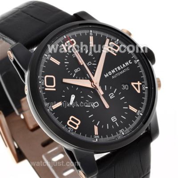 Montblanc Time Walker Chronograph Swiss Valjoux 7750 Movement PVD Case Rose Gold Markers with Black Dial-Leather Strap