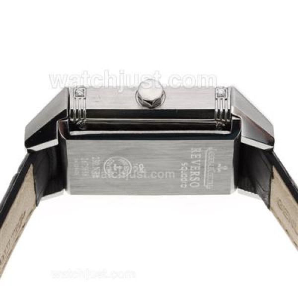 Jaeger-Lecoultre Reverso Diamond Bezel with Black Dial-Leather Strap