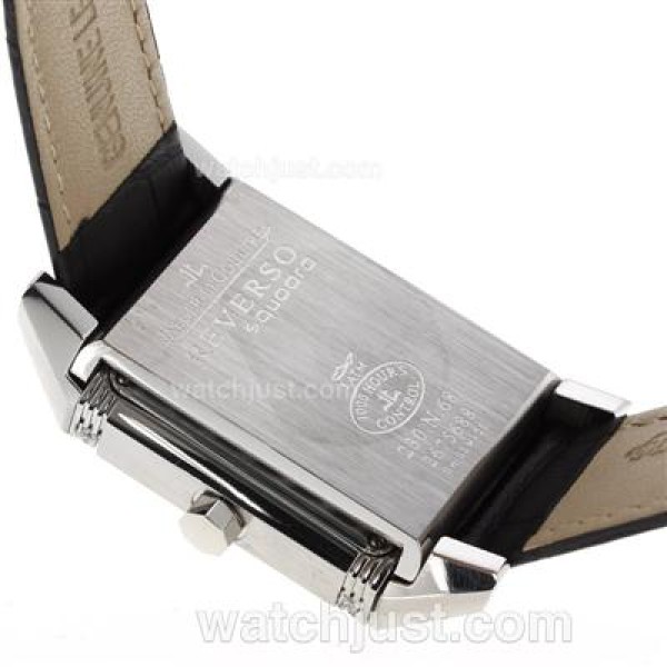 Jaeger-Lecoultre Reverso Diamond Bezel with Black Dial-Leather Strap