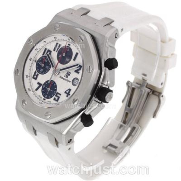 Audemars Piguet Royal Oak Offshore Chrono Swiss Valjoux 7750 Movement with White Checkered Dial-White Rubber Strap