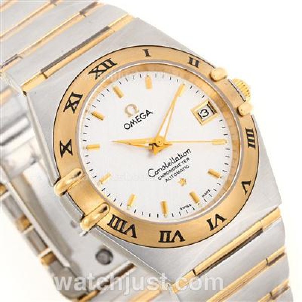 Omega Constellation Automatic Two Tone Stick Markers with White Dial-18K Plated Gold Movement
