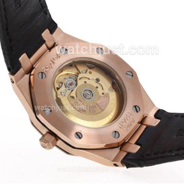 Audemars Piguet Royal Oak Swiss ETA 2836 Movement Rose Gold Case Diamond Bezel with Blue Checkered Dial-Leather Strap