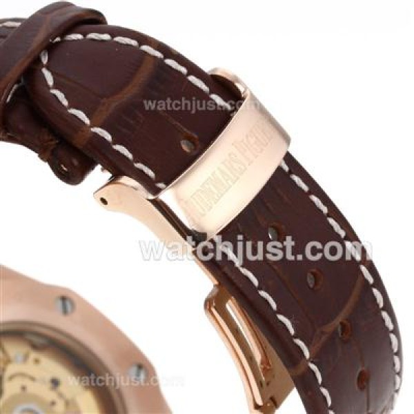 Audemars Piguet Royal Oak Swiss ETA 2836 Movement Rose Gold Case Diamond Bezel with Gray Checkered Dial-Brown Leather St