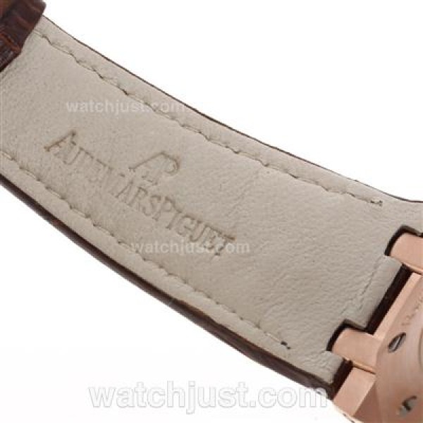 Audemars Piguet Royal Oak Swiss ETA 2836 Movement Rose Gold Csae and Diamond Bezel with White Checkered Dial-Brown Leath