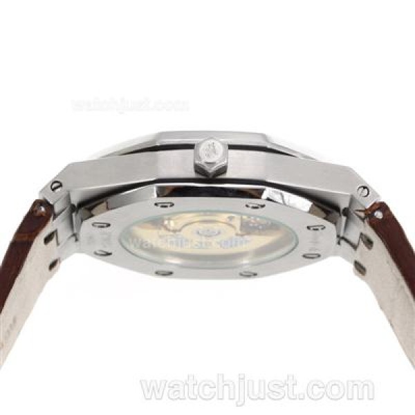 Audemars Piguet Royal Oak Swiss ETA 2836 Movement Diamond Bezel with White Checkered Dial-Brown Leather Strap