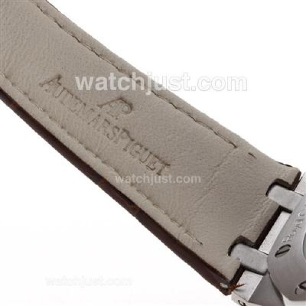 Audemars Piguet Royal Oak Swiss ETA 2836 Movement Diamond Bezel with White Checkered Dial-Brown Leather Strap