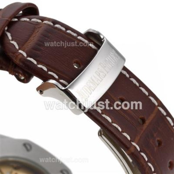 Audemars Piguet Royal Oak Swiss ETA 2836 Movement Diamond Bezel with Gray Checkered Dial-Brown Leather Strap