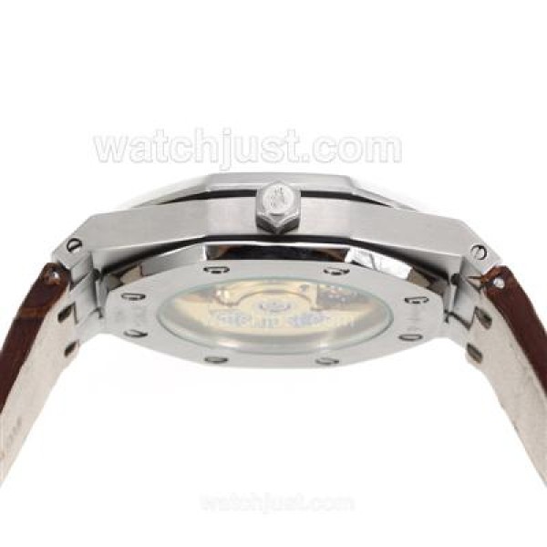 Audemars Piguet Royal Oak Swiss ETA 2836 Movement Diamond Bezel with Gray Checkered Dial-Brown Leather Strap
