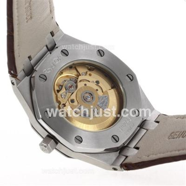 Audemars Piguet Royal Oak Swiss ETA 2836 Movement Diamond Bezel with Gray Checkered Dial-Brown Leather Strap