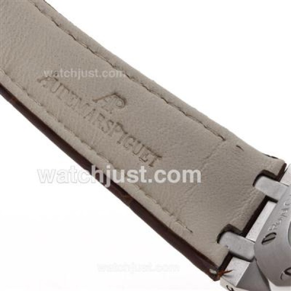 Audemars Piguet Royal Oak Swiss ETA 2836 Movement Diamond Bezel with Gray Checkered Dial-Brown Leather Strap
