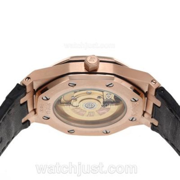 Audemars Piguet Royal Oak Swiss ETA 2836 Movement Rose Gold Case Diamond Bezel with Black Checkered Dial-Black Leather S