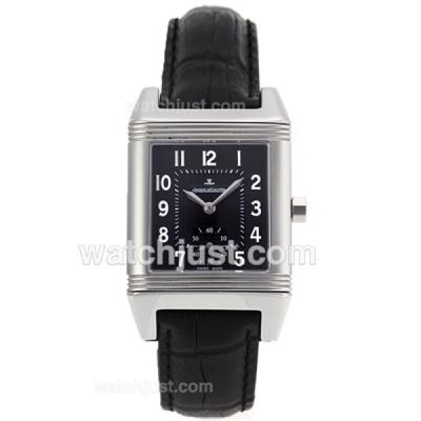 Jaeger-Lecoulbre Reverso Black Dial with Black Leather Strap-Sapphire Glass