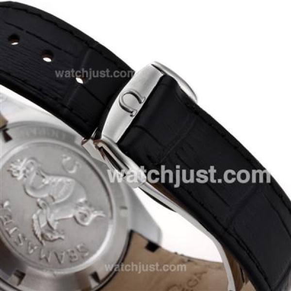 Omega Seamaster Swiss ETA 2824 Movement with Black Dial-Leather Strap