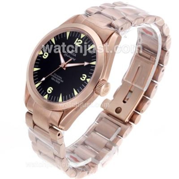 Best Quality Omega Railmaster Replica Watches With Black Dials And Rose Gold Cases