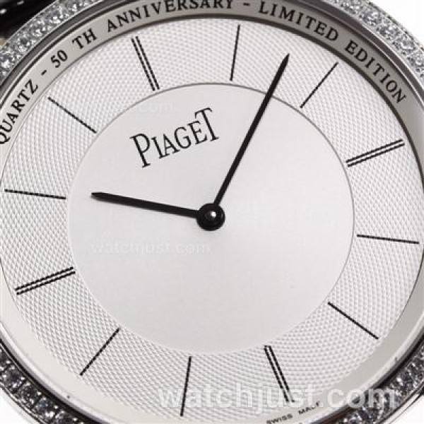 Piaget Altiplano Unitas 6497 Movement Diamond Bezel with White Dial-Leather Strap