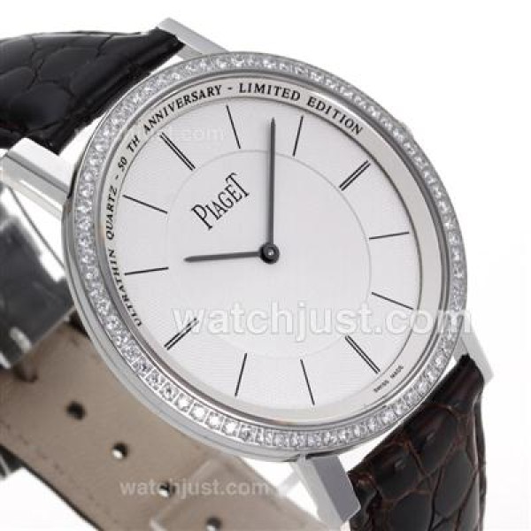 Piaget Altiplano Unitas 6497 Movement Diamond Bezel with White Dial-Leather Strap