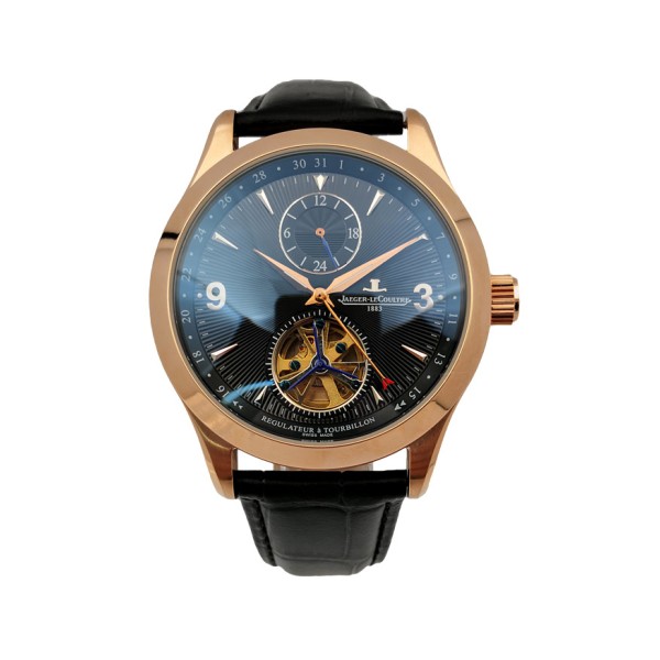 Jaeger-Lecoultre Master Control Tourbillon Automatic Rose Gold Case with Black Dial-Leather Strap