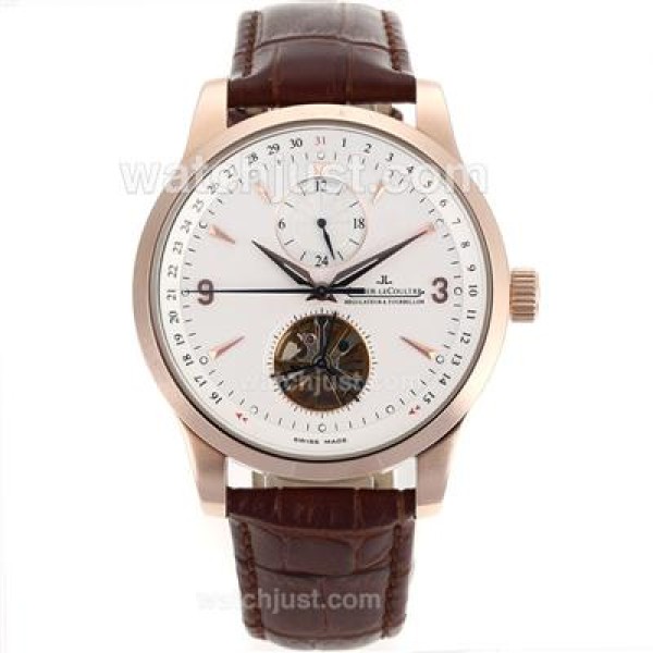 Jaeger-Lecoultre Master Control Tourbillon Automatic Rose Gold Case with White Dial-Leather Strap