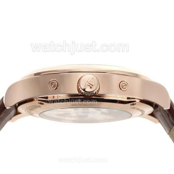 Jaeger-Lecoultre Master Control Tourbillon Automatic Rose Gold Case with White Dial-Leather Strap