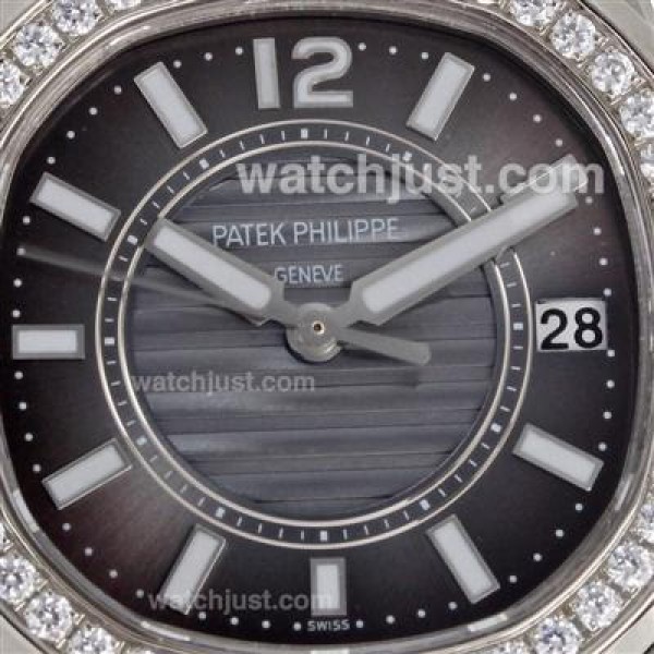 Patek Philippe Nautilus Swiss ETA Movement Diamond Brezl Stick Markers with Gray Dial S/S-Sapphire Glass