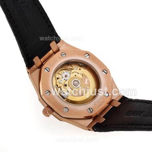 Audemars Piguet Royal Oak Swiss ETA 2824 Movement Rose Gold Case Diamond Bezel with Black Checkered Dial-Leather Strap