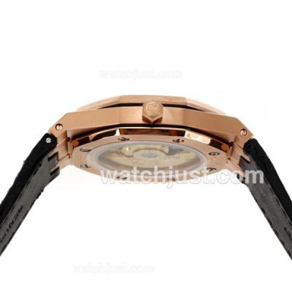 Audemars Piguet Royal Oak Swiss ETA 2824 Movement Rose Gold Case Diamond Bezel with Black Checkered Dial-Leather Strap