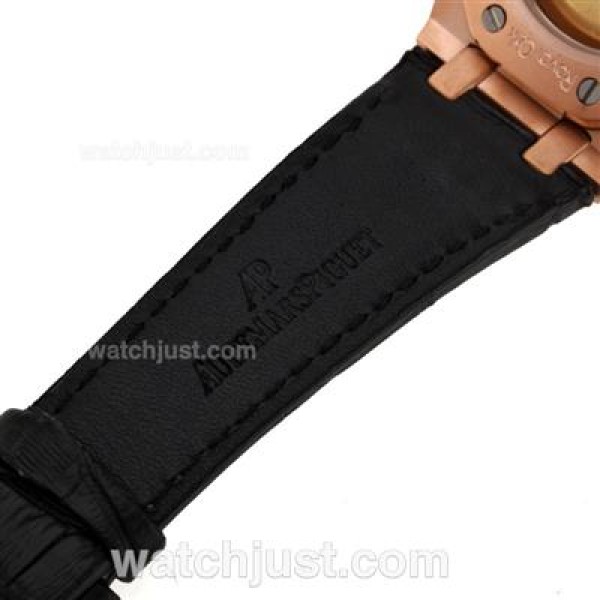 Audemars Piguet Royal Oak Swiss ETA 2824 Movement Rose Gold Case Diamond Bezel with Gray Checkered Dial-Leather Strap
