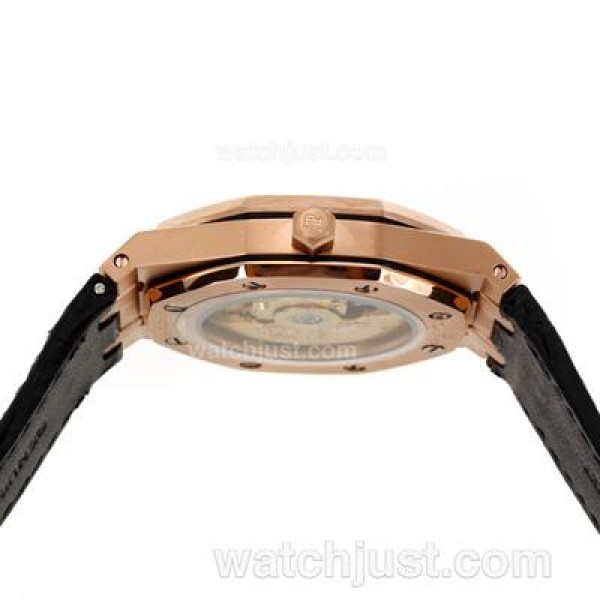 Audemars Piguet Royal Oak Swiss ETA 2824 Movement Rose Gold Case Diamond Bezel with Gray Checkered Dial-Leather Strap