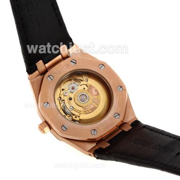Audemars Piguet Royal Oak Swiss ETA 2824 Movement Rose Gold Case with Gray Checkered Dial-Leather Strap