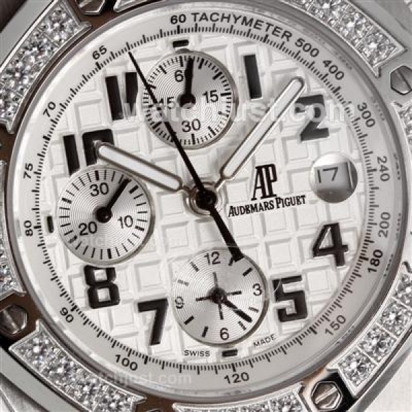Audemars Piguet Royal Oak Chronograph Swiss Valjoux 7750 Movement Diamond Bezel with White Checkered Dial-Leather Strap
