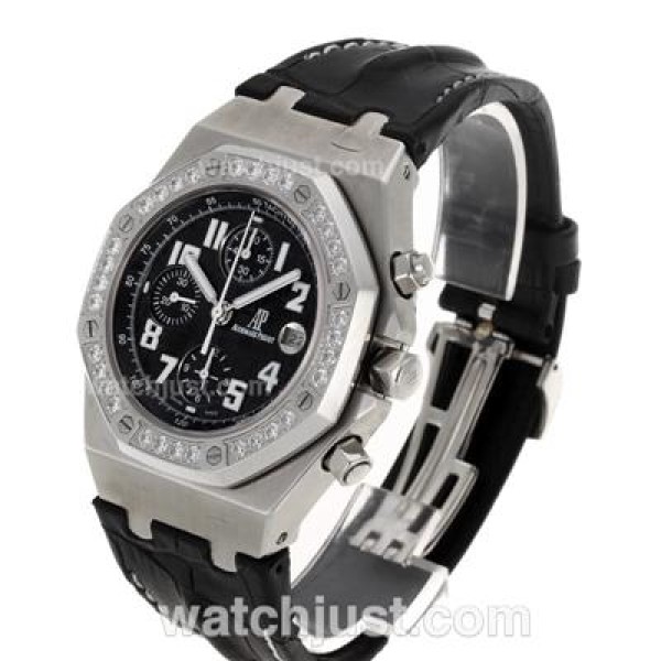 Audemars Piguet Royal Oak Chronograph Swiss Valjoux 7750 Movement Diamond Bezel with Black Checkered Dial-Leather Strap