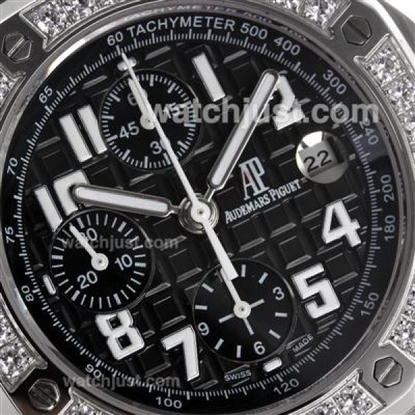 Audemars Piguet Royal Oak Chronograph Swiss Valjoux 7750 Movement Diamond Bezel with Black Checkered Dial-Leather Strap