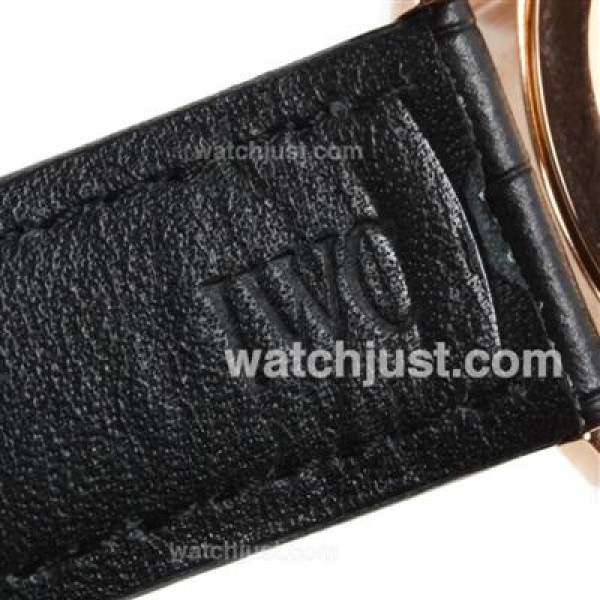 IWC Portuguese Chronograph Swiss Valjoux 7750 Movement Rose Gold Case with Black Dial-Leather Strap