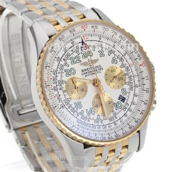 Breitling Cosmonaute Chronograph Swiss Valjoux 7750 Movement Two Tone with White Dial