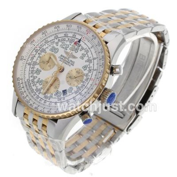 Breitling Cosmonaute Chronograph Swiss Valjoux 7750 Movement Two Tone with White Dial