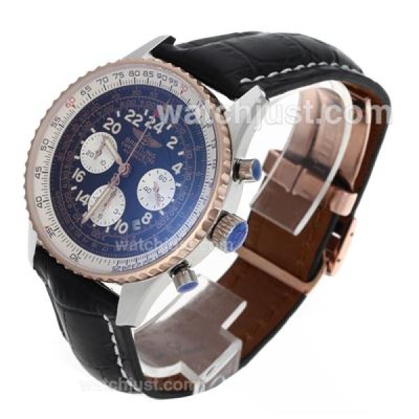 Breitling Cosmonaute Chronograph Swiss Valjoux 7750 Movement Two Tone Case with Black Dial-Leather Strap