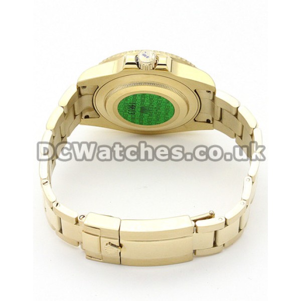 Fake Yellow Gold Rolex GMT Master II Watches For Men With Yellow Gold Bracelet (Ceramic Bezel)