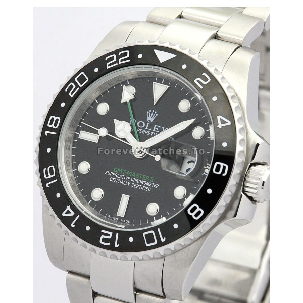 Cheap Replica Steel Rolex GMT Master II Watches With Black Dial For Men (Ceramic Bezel)