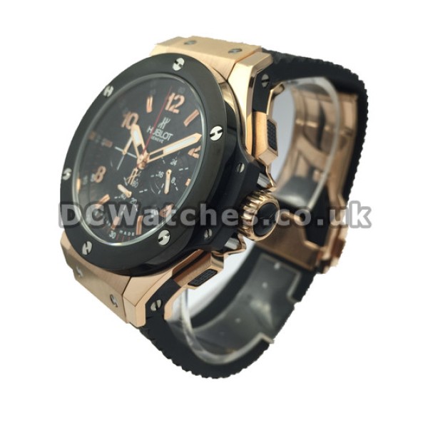 Black Dial Replica Hublot Watches With Red Gold Case Sale For UK
