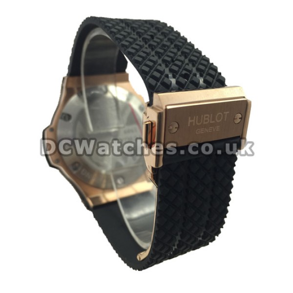 Black Dial Replica Hublot Watches With Red Gold Case Sale For UK