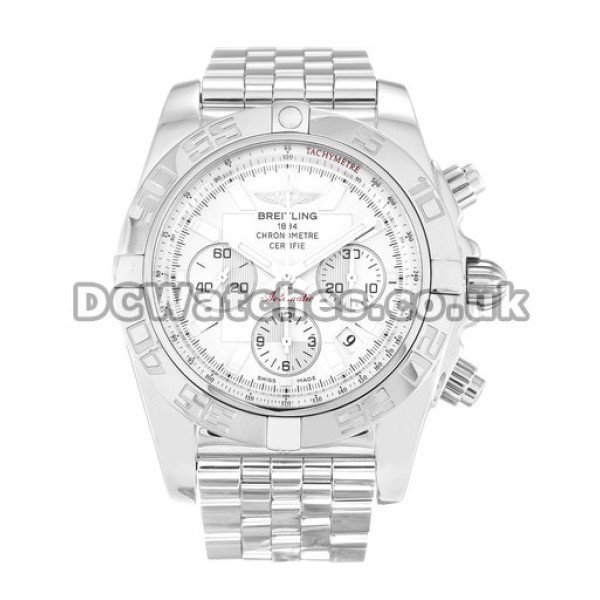 Classic 43.5 MM Breitling Chronomat 44 Silver Baton Dial Replica Watches