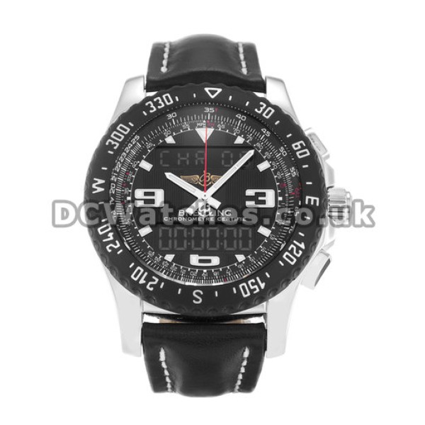 Fake Breitling B1 Airwolf 44MM Steel Case Black Leather Strap Watches