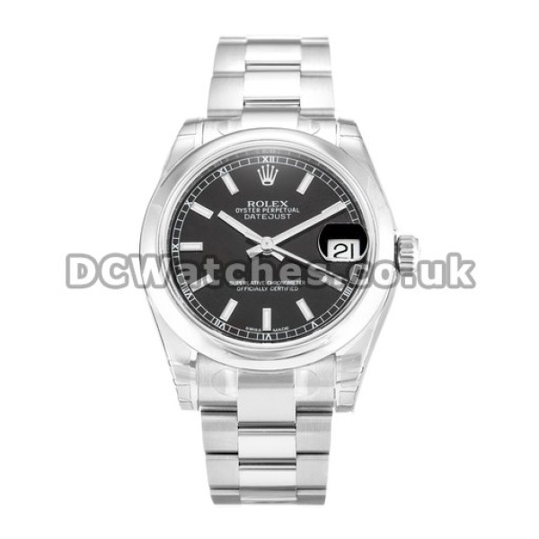 31 MM Datejust Lady Black Baton Dial Oyster Bracelet Replica Watches