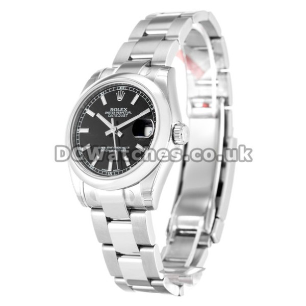 31 MM Datejust Lady Black Baton Dial Oyster Bracelet Replica Watches
