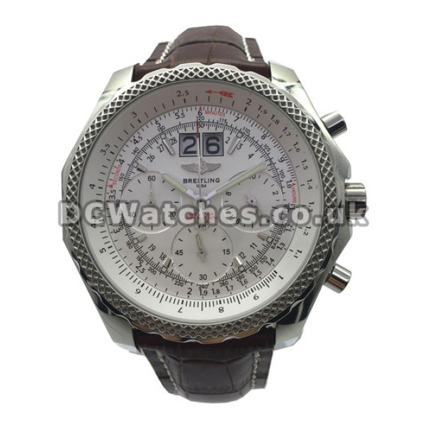 Swiss Fake Breitling Bentley 6.75 Brown Leather Strap White Dial Watches