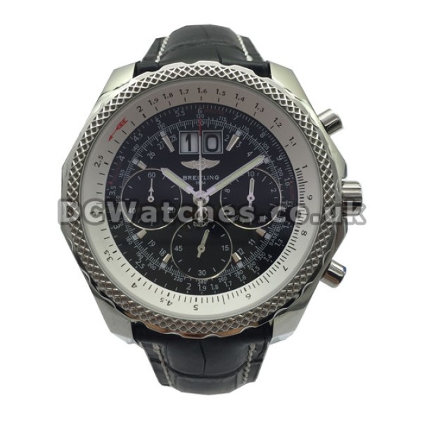 Perfect Breitling Bentley 6.75 Black Dial Black Leather Strap Quartz Copy Watches